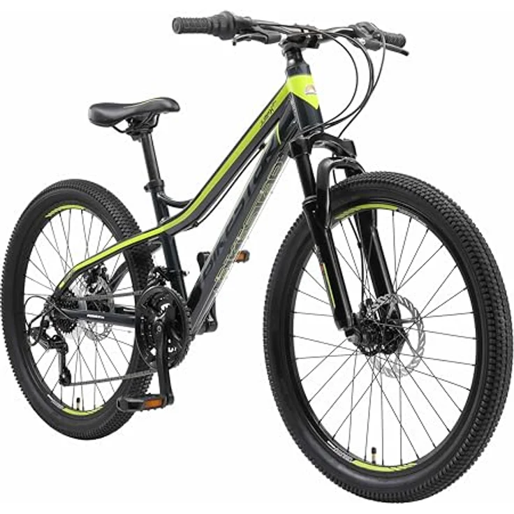 BIKESTAR Alu Mountainbike Jugendfahrrad 24 Zoll ab 9-14 Jahre Hardtail | 21 Gang Shimano Schaltung, Scheibenbremse, Federgabel | Kinder Fahrrad Schwarz & Grün | Risikofrei Testen – Bild 1