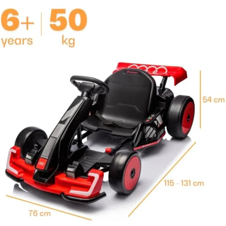 Vrooomy Audi Kinder Elektro GoKart 24V, mit Driftfunktion, Bluetooth, verstellbarem Sitz und EVA-Reifen, rot – Bild 5
