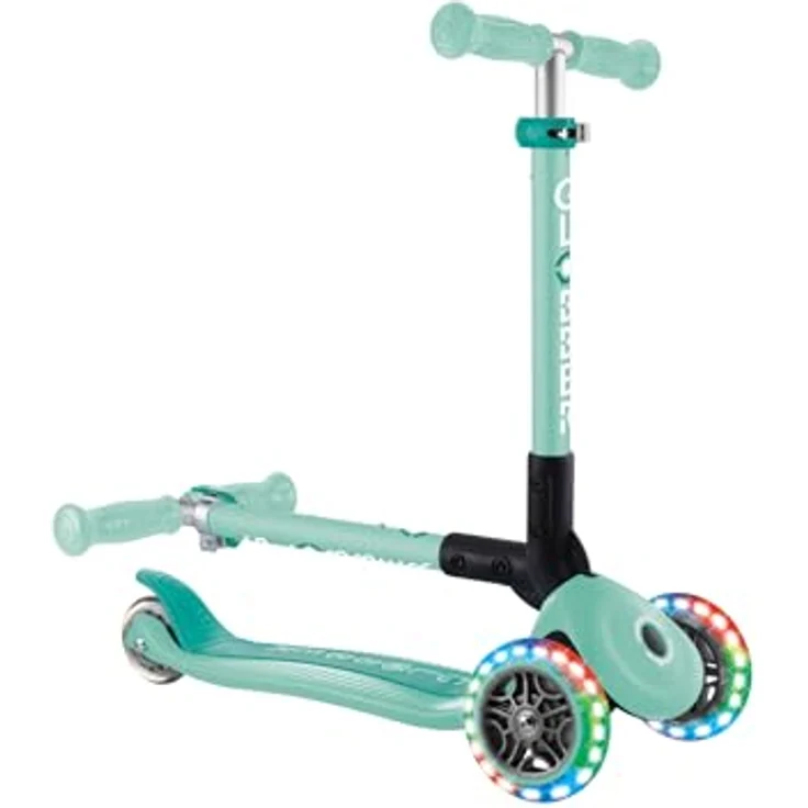 GLOBBER JUNIOR FOLDABLE LIGHTS, 3-rädriger Tretroller mit LED-Leuchtrollen, ABEC 9, klappbar, mint – Bild 5