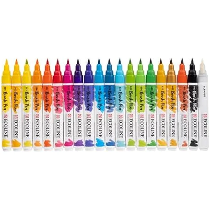 Ecoline Brush Pen-Set, 20 flüssige Aquarellstifte in Grundfarben | Mischbare Pinselstifte für Handlettering und Zeichnen – Bild 2