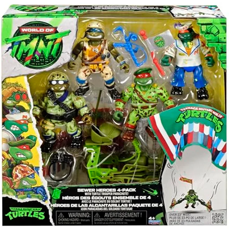 Playmates Toys Teenage Mutant Ninja Turtles Classic Actionfiguren 4er-Pack Sewer Heroes mit Fallschirm, detailgetreu gestaltet