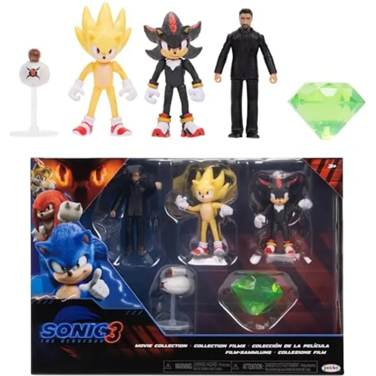 Sonic The Hedgehog Sonic 3 Movie Actionfiguren-Multipack, 6cm mit Sonic, Shadow, Knuckles, Buzz Bomber- und Drohnenzubehör, offiziell lizenziert von SEGA