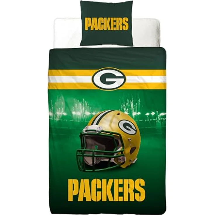 BERONAGE NFL Bettwäsche Green Bay Packers 135 x 200 cm + 80 x 80 cm 100% Baumwolle in Renforcé-Linon-Qualität mit Reißverschluss American Football Fan Super Bowl Cheeseheads Wende-Bezug deutsche Größe – Bild 5