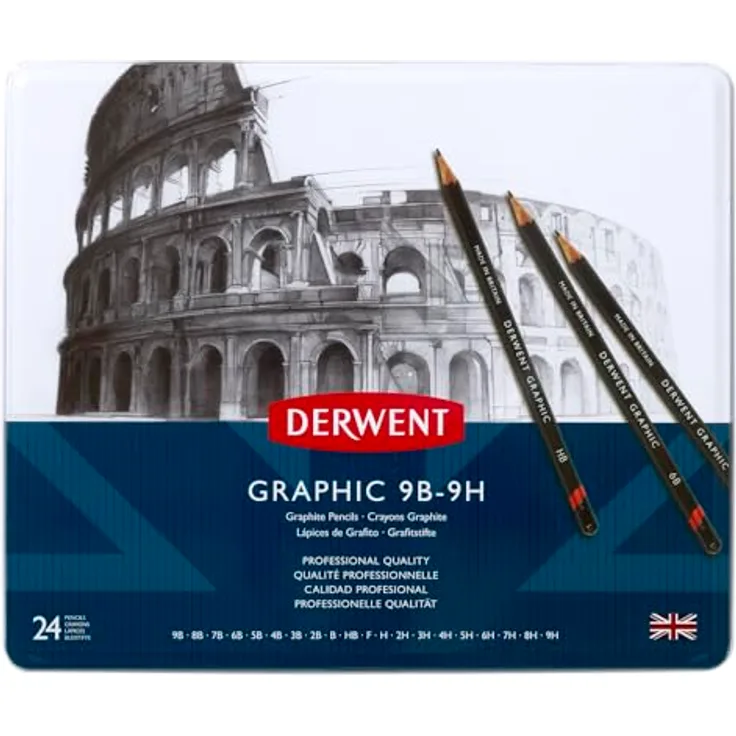 Derwent Graphik Bleistifte Set, 24 Stück in 20 Härtegraden von 9B bis 9H, hochwertiges Qualitätsmaterial