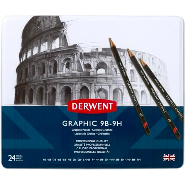 Derwent Graphik Bleistifte Set, 24 Stück in 20 Härtegraden von 9B bis 9H, hochwertiges Qualitätsmaterial – Bild 1
