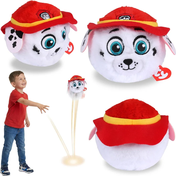 TY PAW Patrol Marshall Plüschball, hüpfendes BEANIE BOUNCERS Maskottchen, Geschicklichkeitsspielzeug, 10 cm, weiß