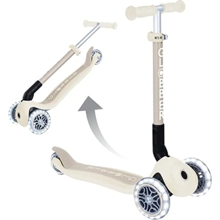 GLOBBER JUNIOR FOLDABLE LIGHTS – Tretroller, 3-rädrig, 120/80 mm PU-Rollen, ABEC 9, batterielose LED-Leuchtrollen, kokos weiß – Bild 4