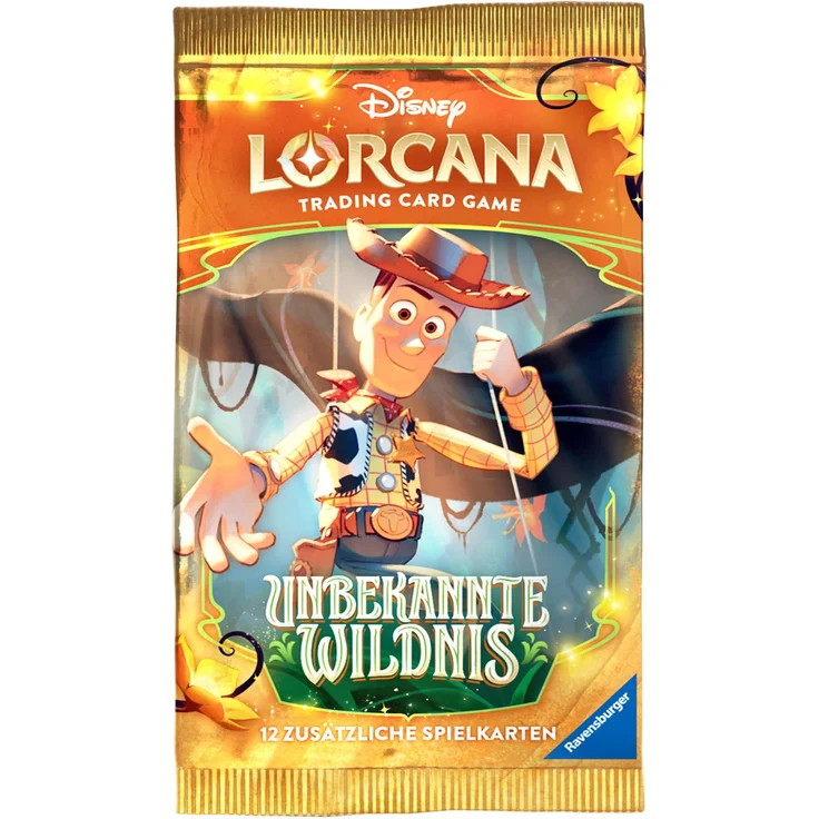Ravensburger Spielverlag Disney Lorcana Unbekannte Wildnis, 1x Booster Pack Deutsch mit 6 gewöhnlichen, 3 ungewöhnlichen, 2 seltenen Karten und 1 Foil-Karte