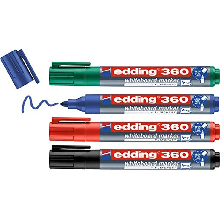 edding 360 Whiteboardmarker Set - bunte Farben - 4 Whiteboard Stifte - Rundspitze 1,5-3 mm - Boardmarker abwischbar - für Whiteboard, Flipchart, Magnettafel, Memoboard - Sketchnotes - nachfüllbar – Bild 1