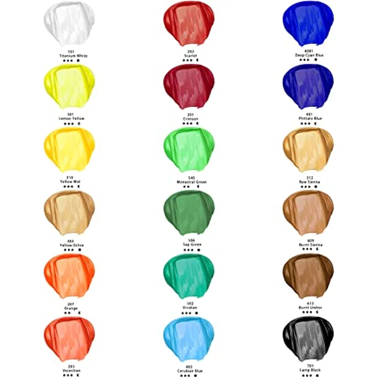 Artecho Acrylfarben Set 18 x 59ml, Wasserfest, Lichtecht, Ungiftig, Ideal für Leinwand, Papier und Stoffe, inkl. 10-teiligem Pinsel, für Anfänger und Profis – Bild 2