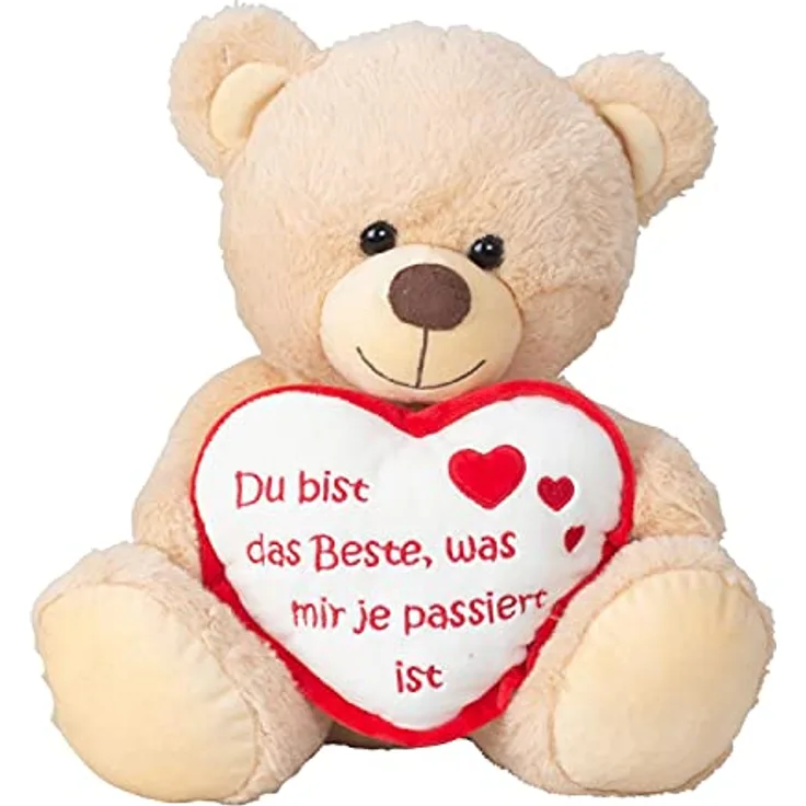 Geschenkestadl Bär mit Herz Du bist das Beste... Kuscheltier, 30 cm hoch, waschbar bei 30°C, dekorativ und süß