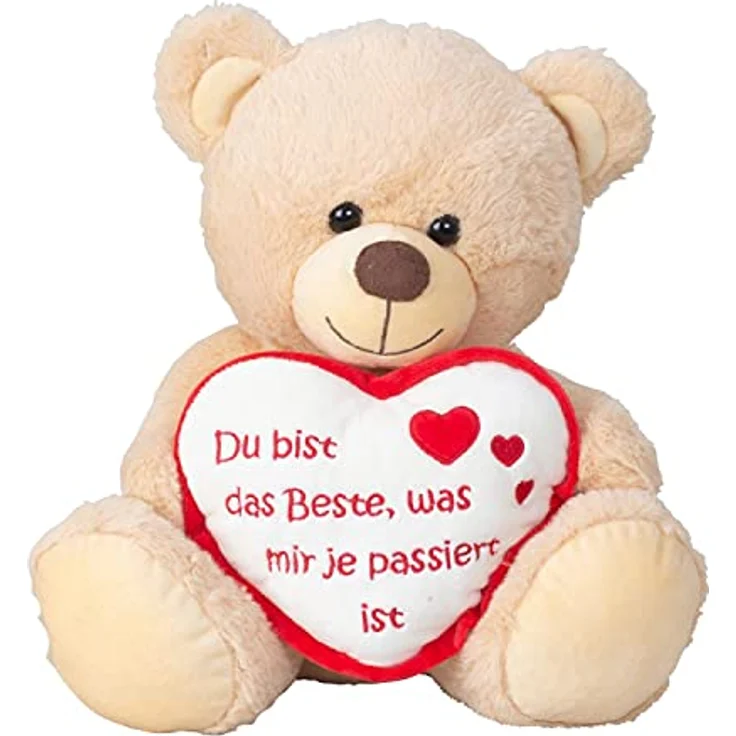 Geschenkestadl Bär mit Herz Du bist das Beste... Kuscheltier, 30 cm hoch, waschbar bei 30°C, dekorativ und süß