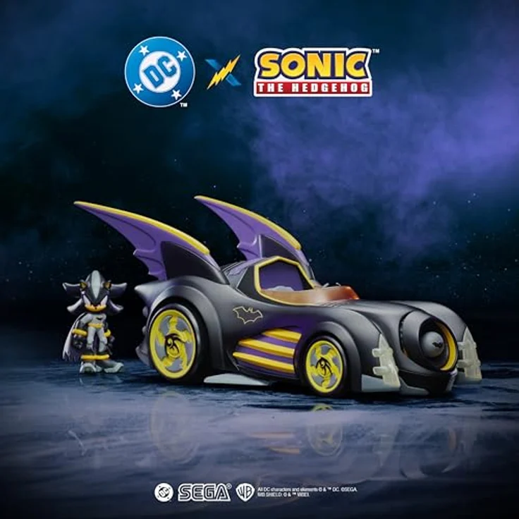 Sonic The Hedgehog DC x Sonic Shadow als Batman, 6 cm Batmobil-Actionfigur mit interaktivem Projektilabschuss und drehbarer Turbine, offiziell lizenziert von Jakks Pacific – Bild 2