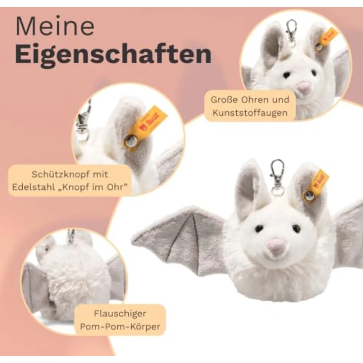 Steiff Kuscheltier Anhänger Batilda, Weiches Plüschtier mit Kunststoffaugen, 8 cm, Weiß, für Kinder, Jungen & Mädchen – Bild 3