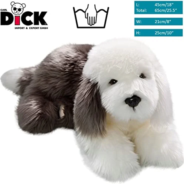 Carl Dick Bobtail, Altenglischer Schäferhund liegend, Plüschtier ca. 45cm, Hellgrau/Weiß – Bild 2
