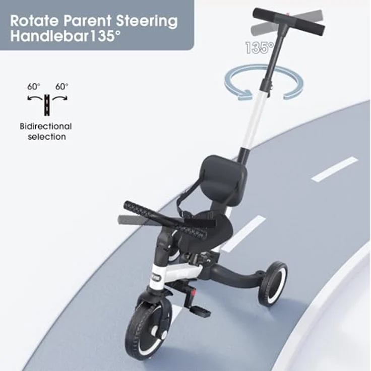 newyoo 5 in 1 Laufrad Dreirad, ab 1 Jahr mit Schubstange, verstellbarem Sitz und abnehmbaren Pedalen, bis 25 kg, Weiß – Bild 3