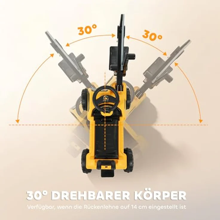 AIYAPLAY Sitzbagger Aufsitzbagger mit manuell bedienbarem Arm und Schaufel, drehbarer Aufbau, verstellbare Rückenlehne, bis 25 kg, Gelb, für Kinder 1,5-3 Jahre – Bild 5