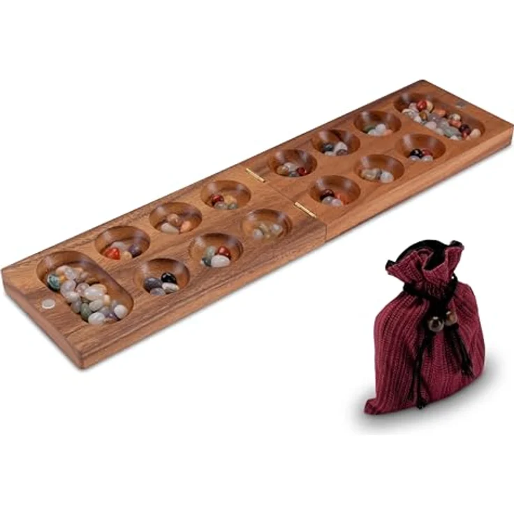 Logoplay Holzspiele Kalaha Spiel mit Magnetverschluss für 2 Spieler, Spielfeld 14 x 49 cm, inklusive 75 Edelsteinen aus Dunklem Samena-Holz – Bild 4