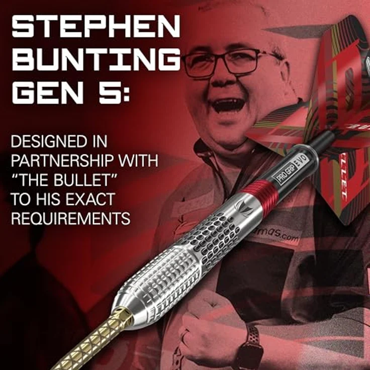 Target Darts Stephen Bunting G5, 95% Tungsten Dart Set (18G) mit Swiss Point Technologie, inkl. Pro Grip EVO Schäfte und Pro Ultra Flights – Bild 2