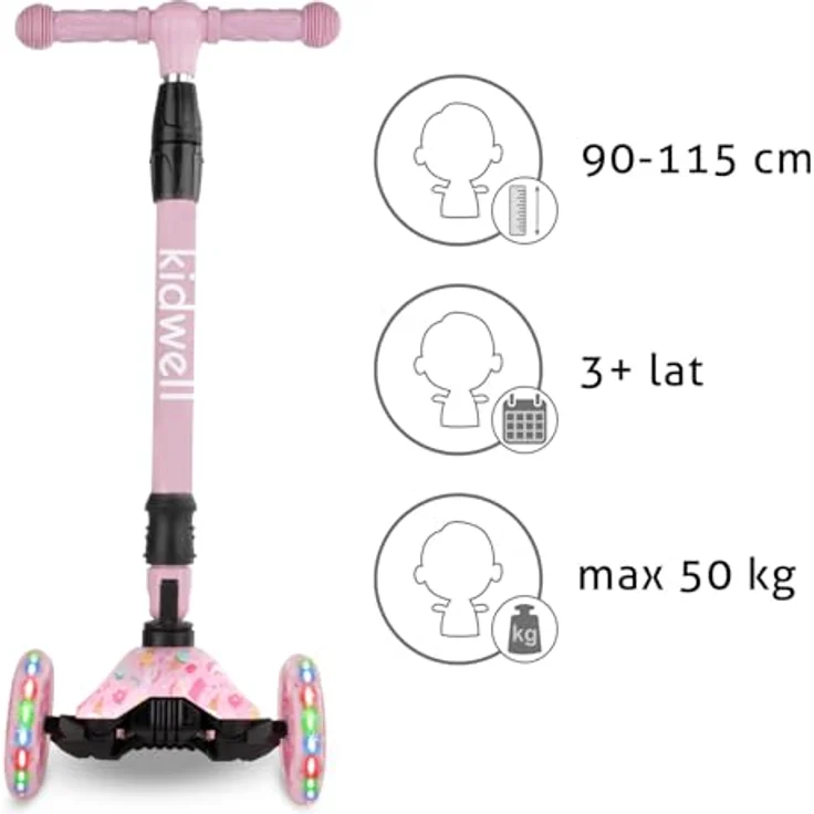 COIL VENTO Dreiradscooter Kinderroller, Tretroller mit ABEC-7-Lagern, 3-stufiger Lenkradverstellung und LED-Rädern – Bild 8