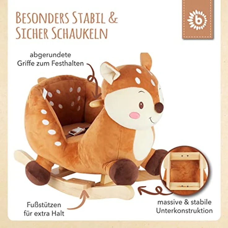 Bieco Plüsch Schaukeltier REH Lina, 60 cm | Kinder Schaukelstuhl mit Sicherheitsgurt | Schaukel | Kleinkind | Baby Schaukelwippe ab 9 Monate | Schaukelpferd Holz – Bild 4