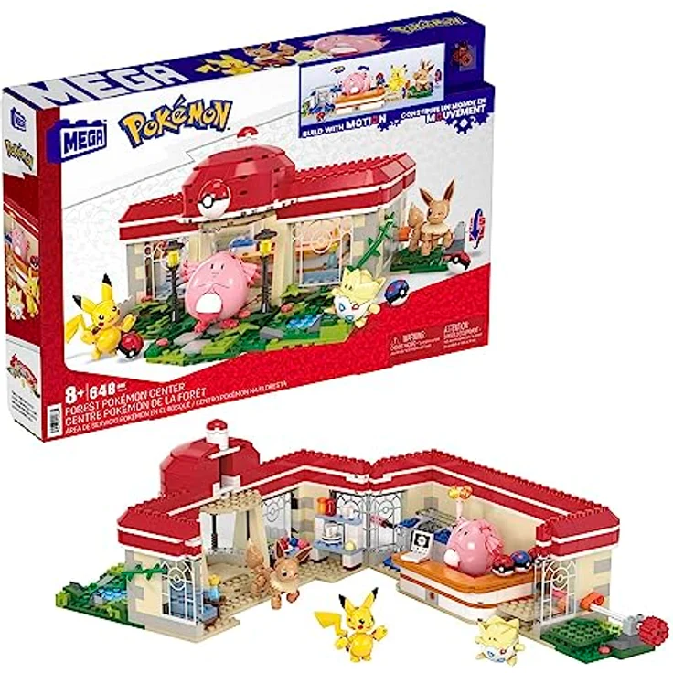 MEGA POKÉMON - 648-teiliges Bauset mit Pikachu, Chaneira, Evoli und Togepi - kombinierbar zu einer Pokémon-Welt mit sich bewegenden Elementen, für Kinder ab 7 Jahren, HNT93 – Bild 1