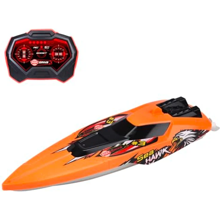 Dickie Toys - RC Boot Sea Hawk - ferngesteuertes Boot ab 6 Jahre für Pool oder See mit Schutzfunktion und Turbo-Boost, Spielzeug-Motorboot für Kinder mit 2,4 GHz Fernsteuerung, 33 cm, max. 4 km/h – Bild 1