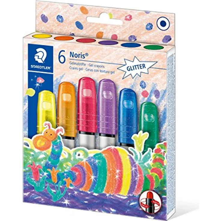 STAEDTLER Noris Club 2390M C6 Gelmalstifte, 6 Stück im Set, Glitter-Farben, perfekt für kleine Kinderhände, superweich und farbintensiv, auch ideal für `Fensterglas – Bild 2