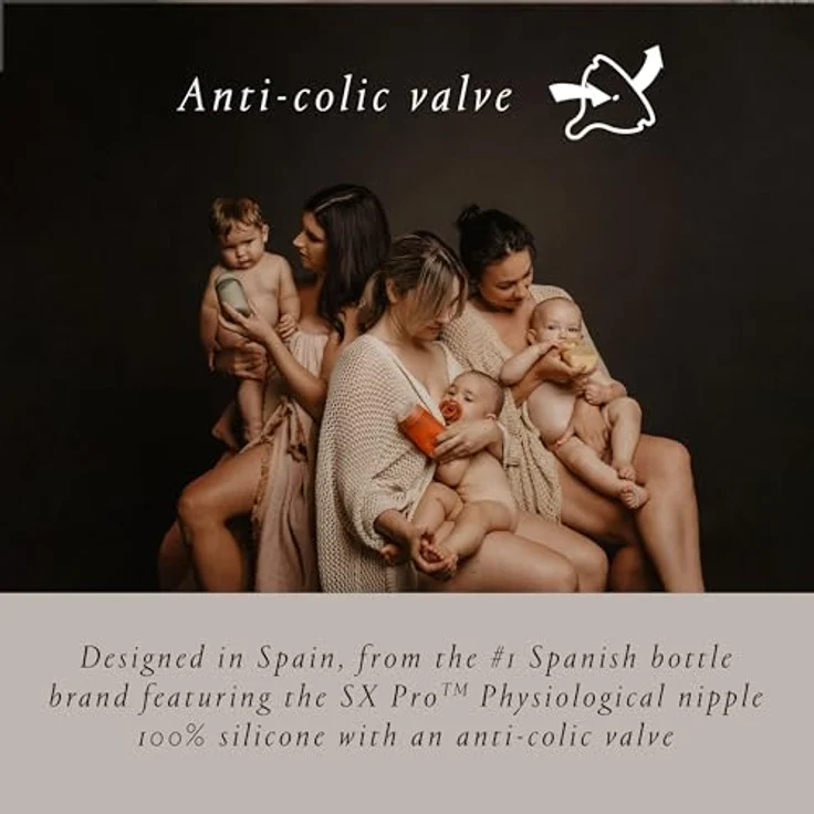 Suavinex Babyflasche mit Silikonflasche SX Pro, Anti-Colic Ventil, mittlere Durchflussmenge (M), Benzinfarben – Bild 3