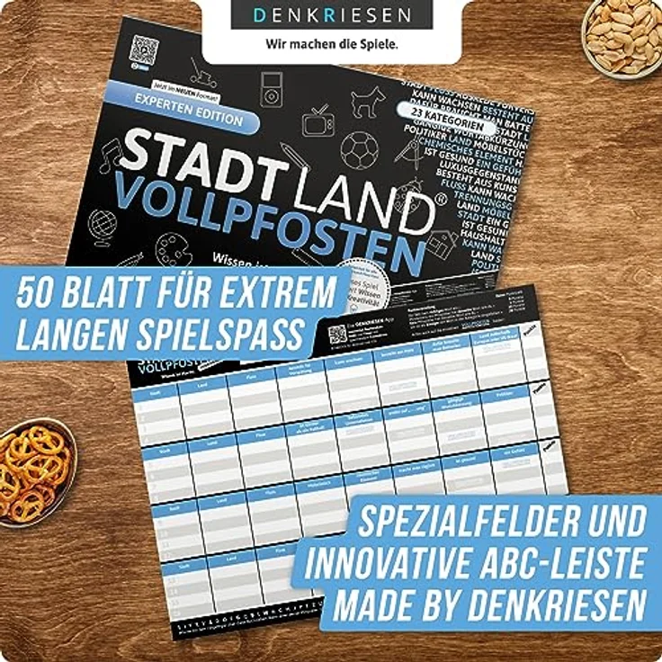 DENKRIESEN Stadt Land VOLLPFOSTEN® Experten Edition - A4 Partyspiel Familienspiel - 'Wissen ist Macht.' - Geschenkidee – Bild 4