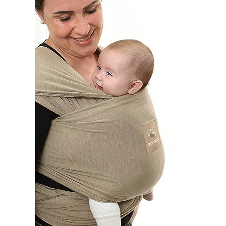 manduca Sling Tragetuch > Nougat < Elastisches Babytragetuch aus Bio-Baumwolle (Jersey-Strickstoff/ohne Elastan) stabil und kuschelweich für Neugeborene & Babys ab Geburt (5.10x0.60 m) (braun) – Bild 3