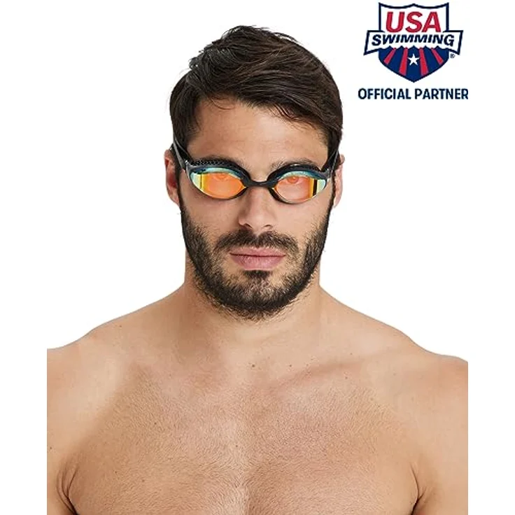 arena Airspeed Mirror Anti Beschlag Unisex Wettkampf Schwimmbrille für Erwachsene, Schwimmbrille mit Breiten Gläsern, UV-Schutz, 3 Austauschbaren Nasenstegen, Air-Seals Dichtungen – Bild 2