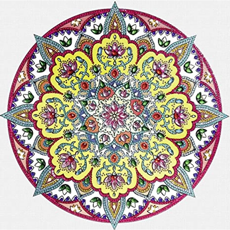Ursus 43520003F - Diamond Painting Mandala Set 3, Bastelset mit Steinchen in gelb, weiß und rot, 1 Leinwand 30 x 30 x 1,5 cm – Bild 3