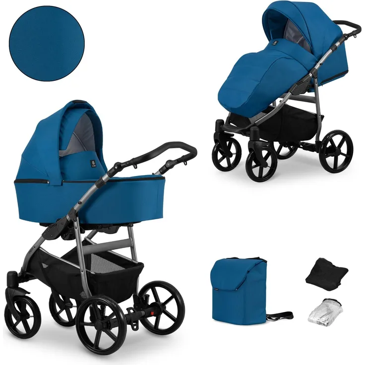 Kunert 2in1 MATA Kinderwagen, Blau/Marine mit Graphit-Gestell, sicher und komfortabel