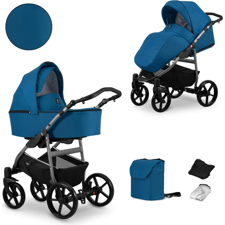 Kunert 2in1 MATA Kinderwagen, Blau/Marine mit Graphit-Gestell, sicher und komfortabel