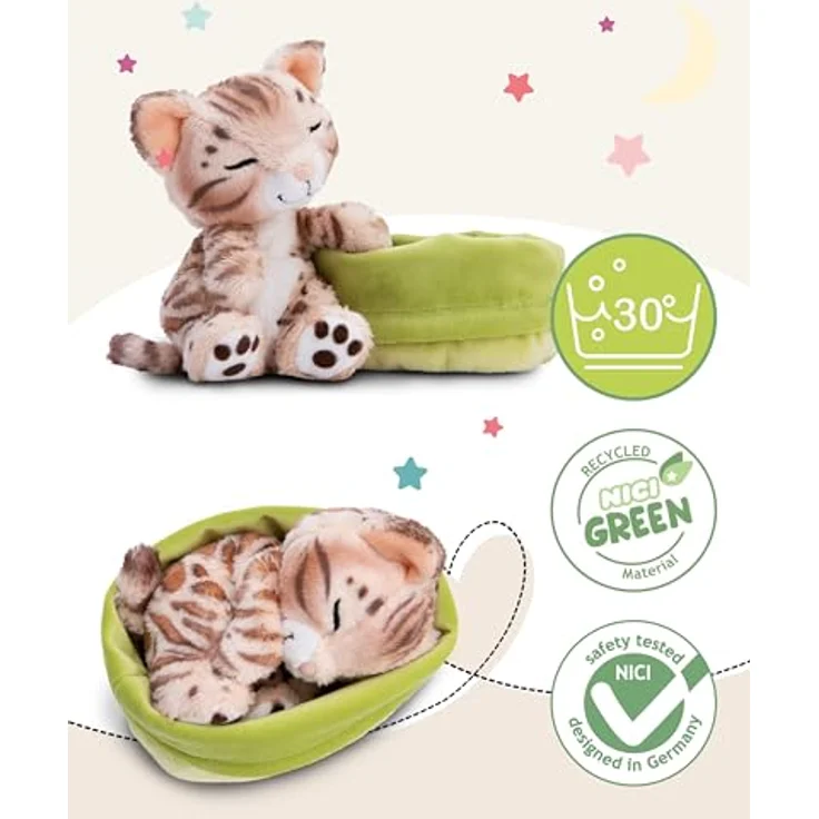 NICI Kuscheltier Katze Bengal 12cm schlafend im, nachhaltiges Stofftier mit authentischen Details, NICI Green Kollektion – Bild 3