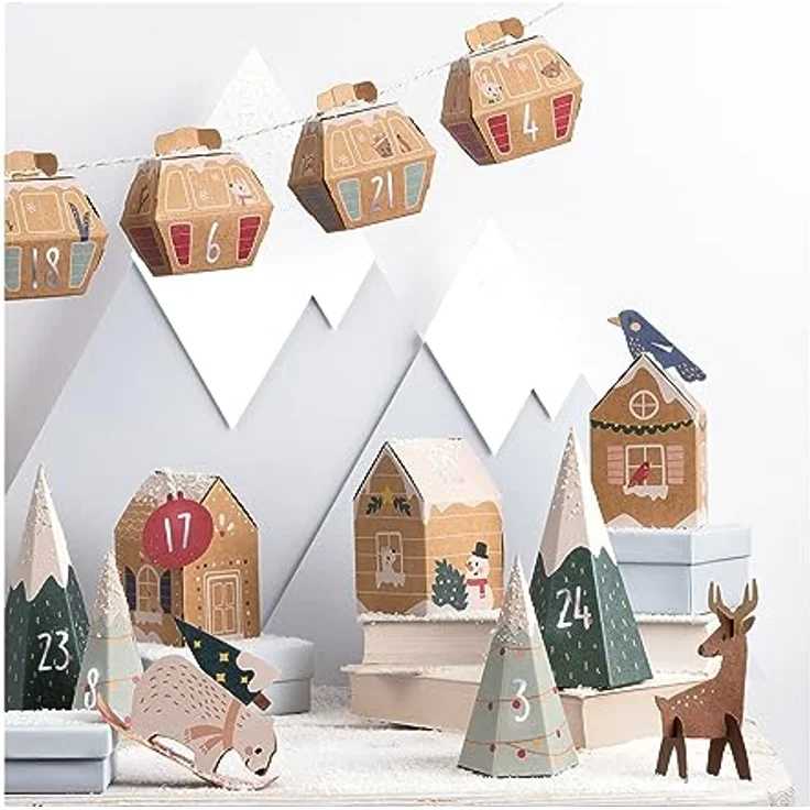 folia 9388 - Adventskalender Bastelset VILLAGE IN THE SNOW, 113-teiliges DIY Set, Stadt im Schnee – Bild 2