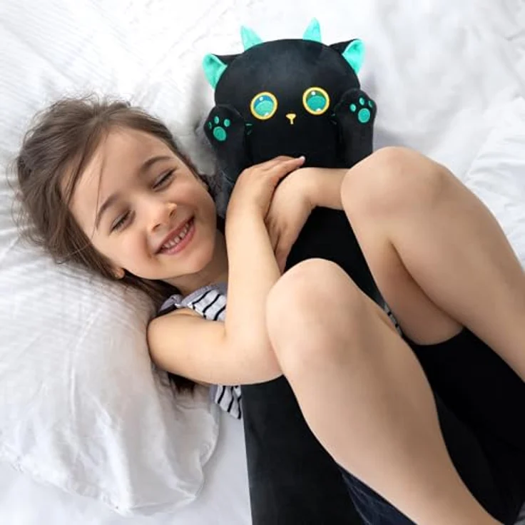 Mewaii Stofftiere Katzen Schwarze 50CM Plüsch Kissen Lang Kätzchen mit Großen Augen Plüschtier Ausgestopftes Tier Spielzeug Kuschelkissen Geschenk Plüschkissen über 3 Jahren – Bild 5