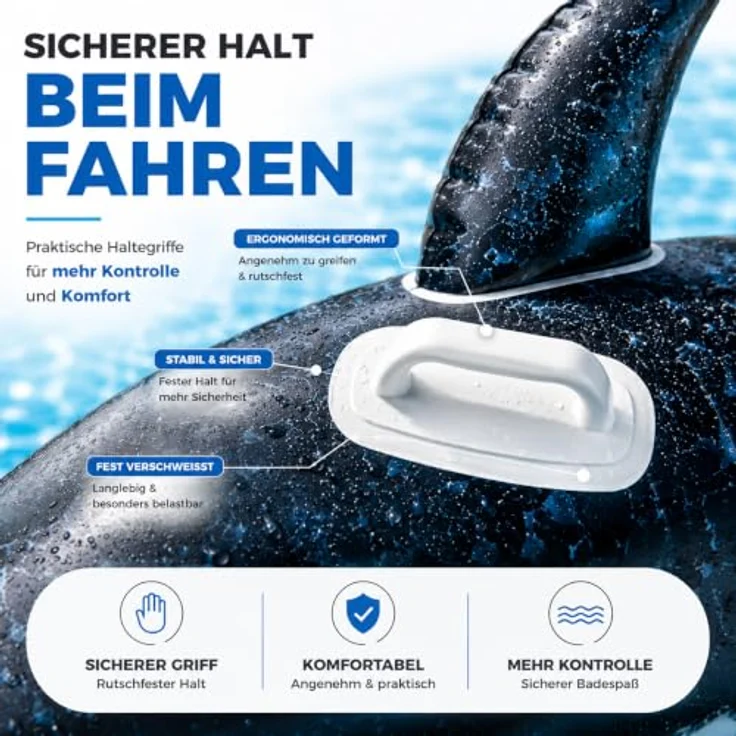 TK Gruppe Timo Klingler Aufblasbar XXL Hai Luftmatratze 180 cm, Schwimmring für Kinder & Erwachsene, robustes PVC, ideal für Pool & Strand – Bild 5