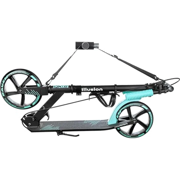 RAVEN Scooter Roller Tretroller Kickscooter klappbar, höhenverstellbar, Illusion Mint mit Handbremse, 200mm Rädern, Tragkraft bis 100 kg, inkl. Tragegurt und Klingel – Bild 5