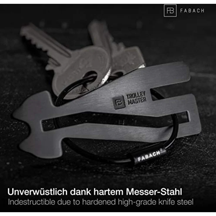 FABACH Trolley Master Stainless Steel Series, Edelstahl Einkaufswagenlöser Schlüsselanhänger mit Frontlader- und Seitenschubfachfunktion – Bild 5