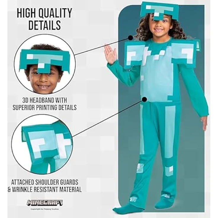 Minecraft Offizielles Kinderkostüm Diamant Rüstung, Karneval Kostüm, Größe S, Blau, inspiriert vom Spiel – Bild 5