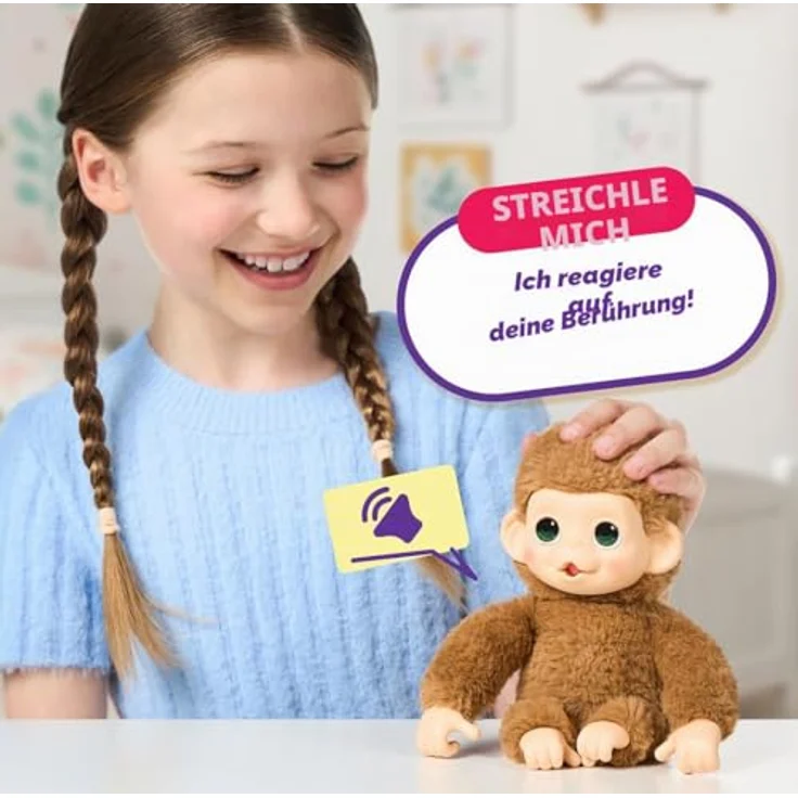 LITTLE LIVE PETS Mini-Babyäffchen, Karamellfarbenes Plüschtier mit Geräuschen und 15 cm Größe, ab 4 Jahren – Bild 3