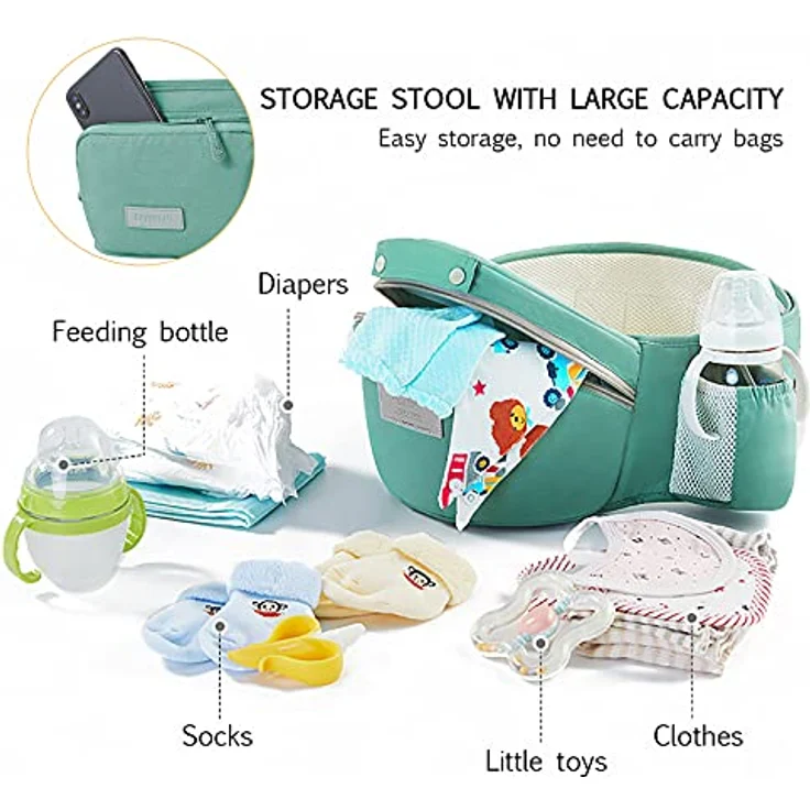 SONARIN Multifunktions 3-in-1 Babytrage mit Hüftsitz,Reine Baumwolle 3D Air Mesh Atmungsaktive Babytrage für Baby 0-36 Monate,Ergonomisch,Einstellbar,Alle Positionen,Bis zu 30 KG(Cyan) – Bild 5