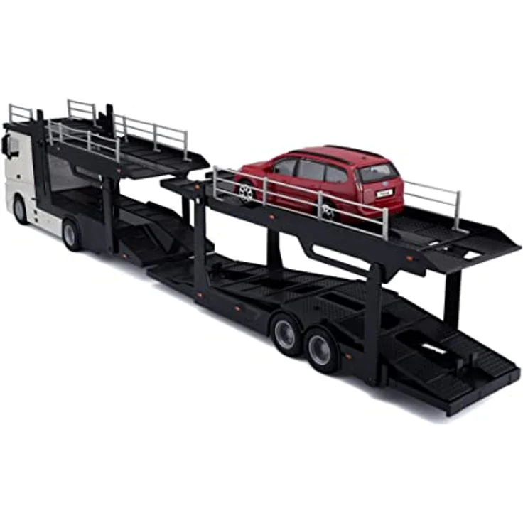 Bburago 1: 43 Maßstab B18–31456 of a Mercedes-Benz Actros multicarrier mit einem zusätzlichen Auto auf der Rückseite – Bild 3