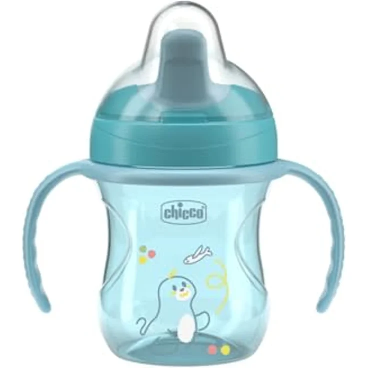 Chicco Training Trinklernbecher, auslaufsicherer Kunststoffbecher mit ergonomischer halbweicher Tülle, Ventil und abnehmbaren Griffen, Hellblau, für Babies ab 6 Monaten – Bild 2