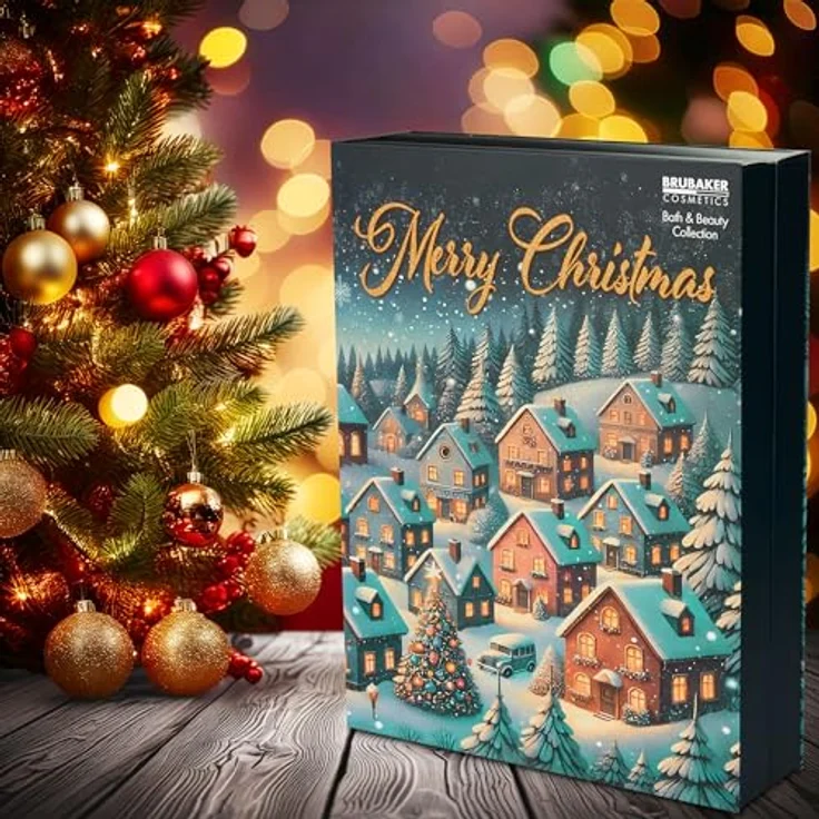 BRUBAKER Cosmetics XXL Beauty Adventskalender 2025, Aufklappbares Weihnachtsdorf im Schnee mit 24 Wellness-Überraschungen, Zedernholz & Würziger Orange Duft – Bild 4