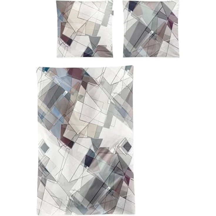 Irisette Wave Mako-Satin Bettwäsche 135x200 Rauten Mosaik Abstrakt grau - 100% feine Baumwolle, bügelleicht-Seidenglanz, hautsympathisch – Bild 1