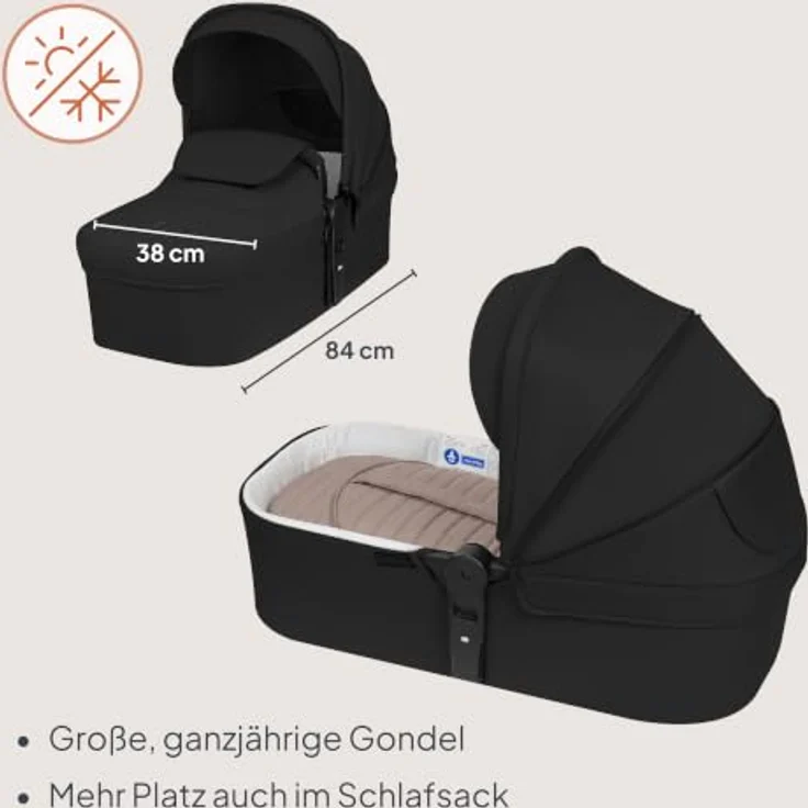 Lionelo Greet 3in1 Kombikinderwagen mit Babyschale und Sportsitz, Leichtgewicht, UPF50+, Wendbarer Sportsitz, Schwarz – Bild 2