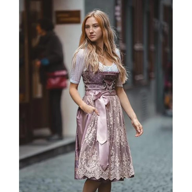 Edelnice Dirndl Madeleine, gold-rosé Trachtenkleid mit handgearbeiteten Rüschen – Bild 10